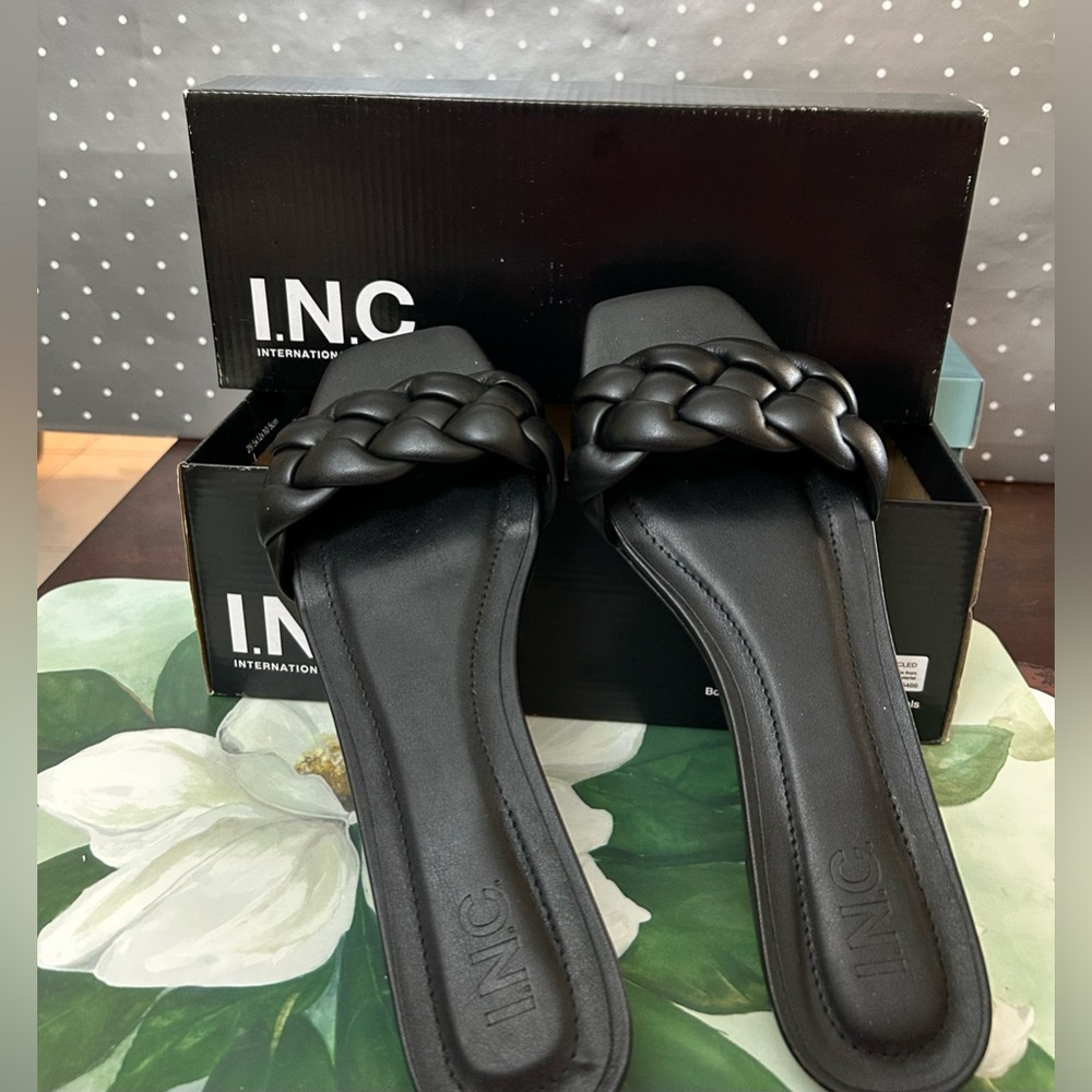 INC Black Slide Partee Sandals, 9
